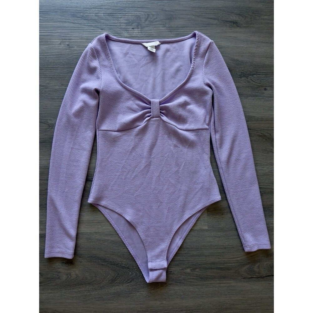H&M Womens Lilac Long Sleeve Bodysuit, Size M